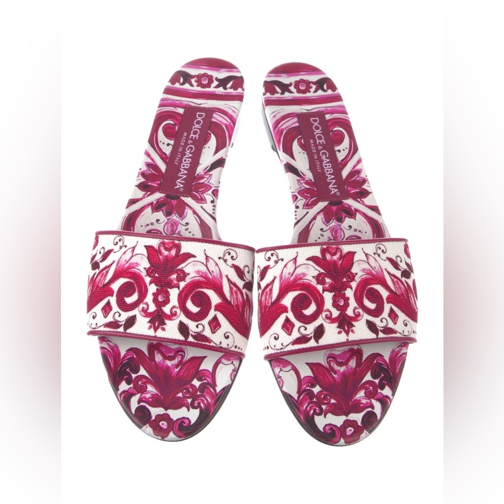 Dolce & Gabbana Pink Majolica Slides Sandals Size 8.5 or 38.5